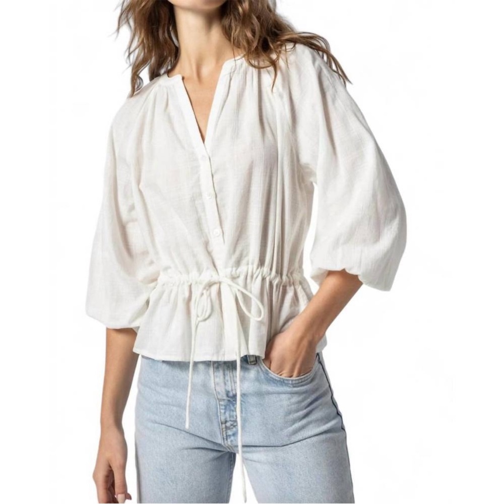 ▪️LILLA P Tie Waist Button Down top in white
